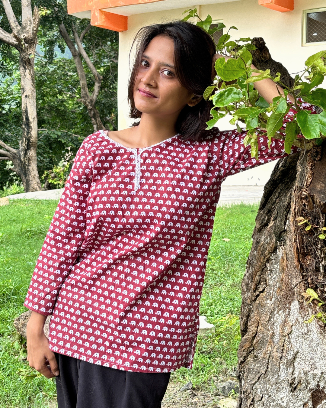 Red Wine - Printed Short Kurti - Image 2