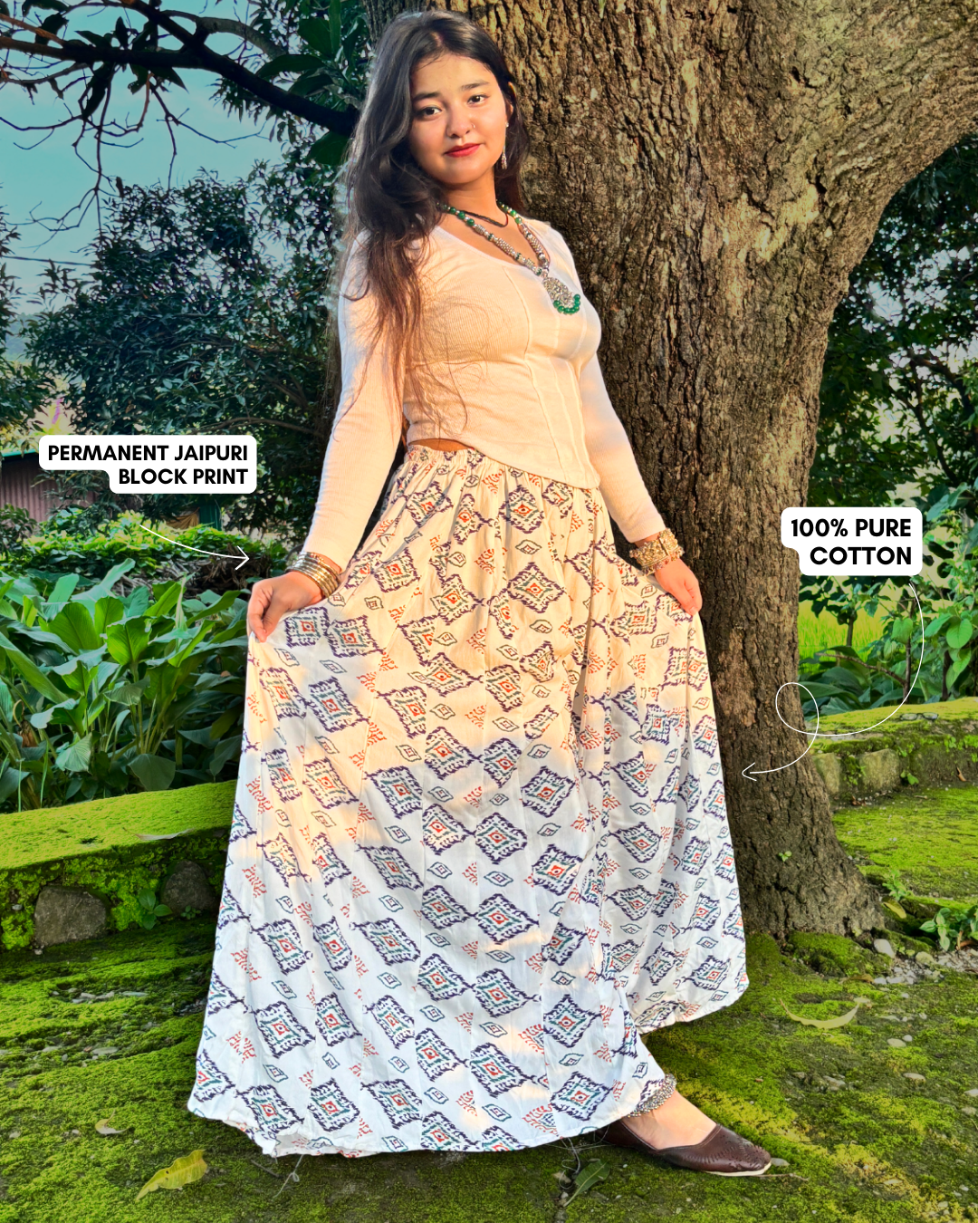 Meera - Flared Sharara skirt for women - 100% Cotton - Image 2