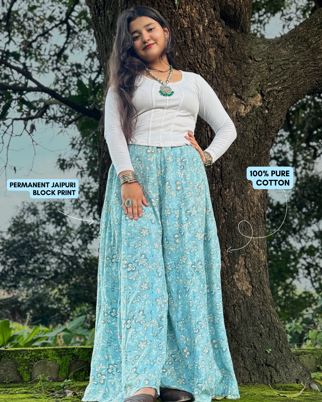Ambar - Flared Sharara skirt for women - 100% Cotton 3 Ambar - Flared Sharara skirt for women - 100% Cotton - Image 2